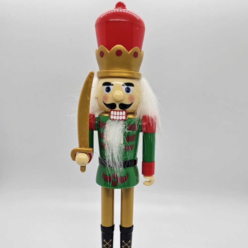 Christmas Holiday 9.5" Nutcracker Green Jacket Red Base Gold Sword Greenbrier